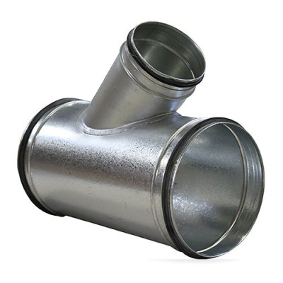 TDG45-080080 - T-stuk 45 graden van staal met afdichtingsrubber - Ø80mm met aftakking Ø80