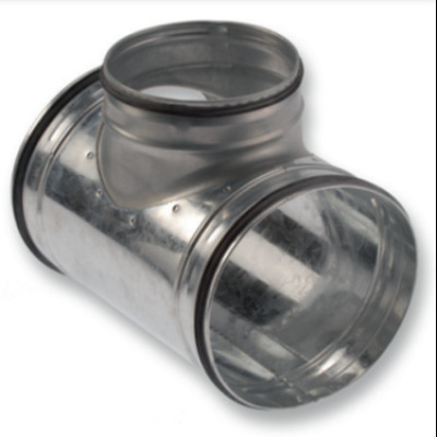 TDG90-DD-160160 - T-stuk 90 graden van staal met afdichtingsrubber - geisoleerd 13mm - Ø160mm met aftakking Ø160