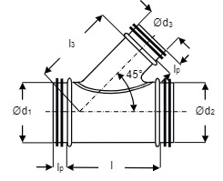 TDG45-200080 - T-stuk 45 graden van staal met afdichtingsrubber - Ø200mm met aftakking Ø80